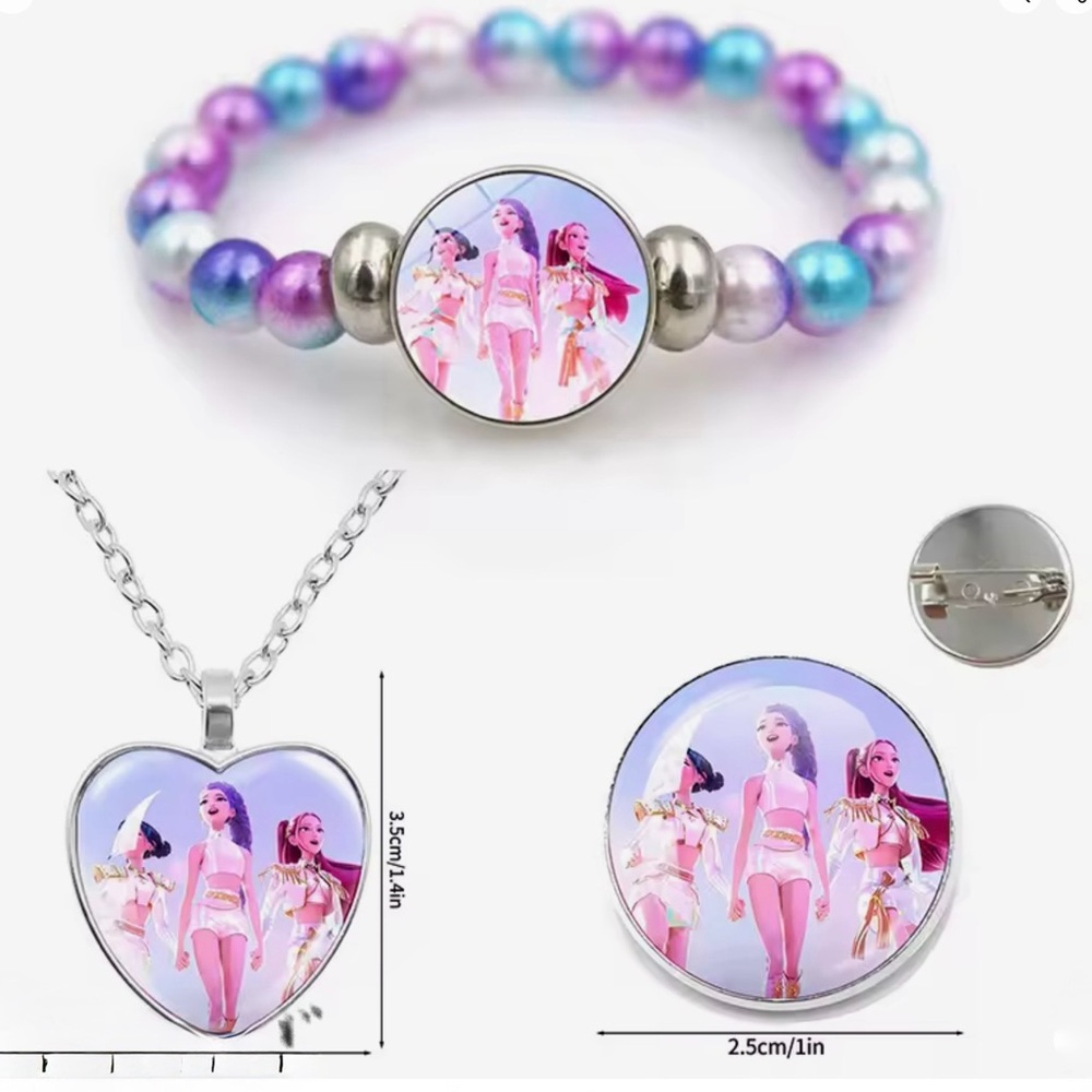 Colorful K-Pop Demon Hunters Beaded Bracelet and Necklace Set‎